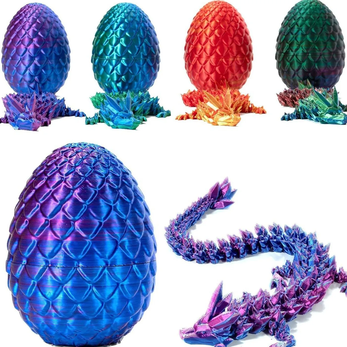 3d printed multi-color Dragon Egg figure 30cm Flexible Articulated Crystal Dragon Fidget Toys for gift and decoration
