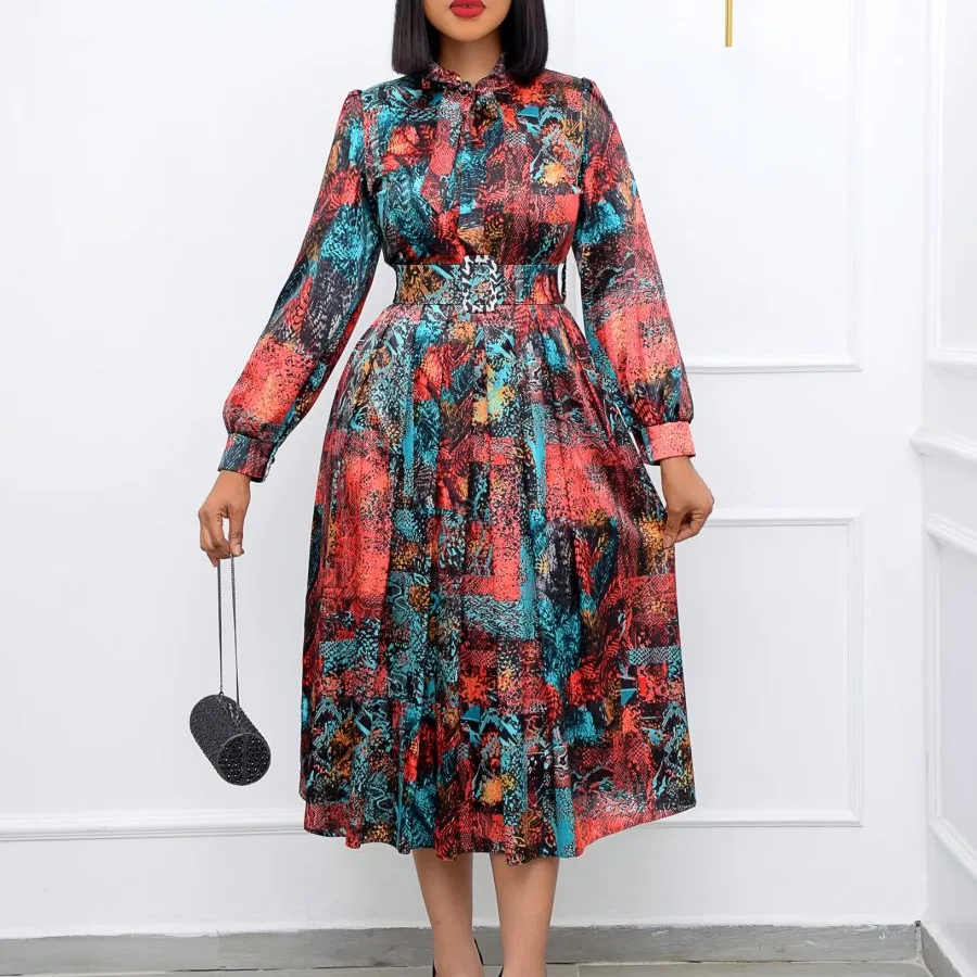 autumn 2022 new arrivals women clothes printed elegant casual office dress ladies fashion dresses plus size club dress