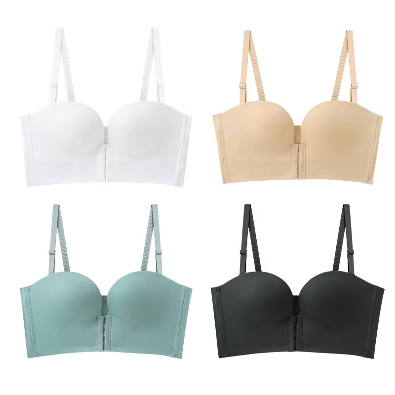 New Design Plus Size D Cup Strapless Seamless Front Buckle Closure Push Up Bra For Women