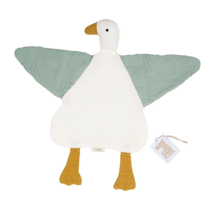 Small customization soft organic cotton kids comforter security blanket  muslin stuffed duck bay lovey toy