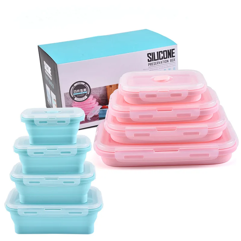 
Silicone fresh-keeping lunch box retractable silicone folding portable travel silicone lunch box 4-piece set 