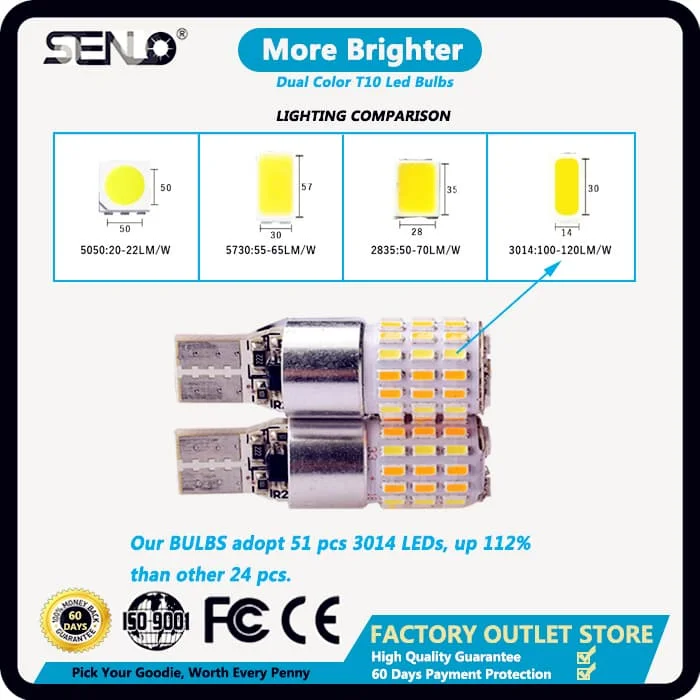 Motorcycle dual color led Turn signal lights T10 w5w 168 175 2825 led wedge bulb bicycle turn signal light