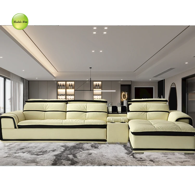 Home TV watching sofa comfortable modern new design latest corner leather sofa 8098