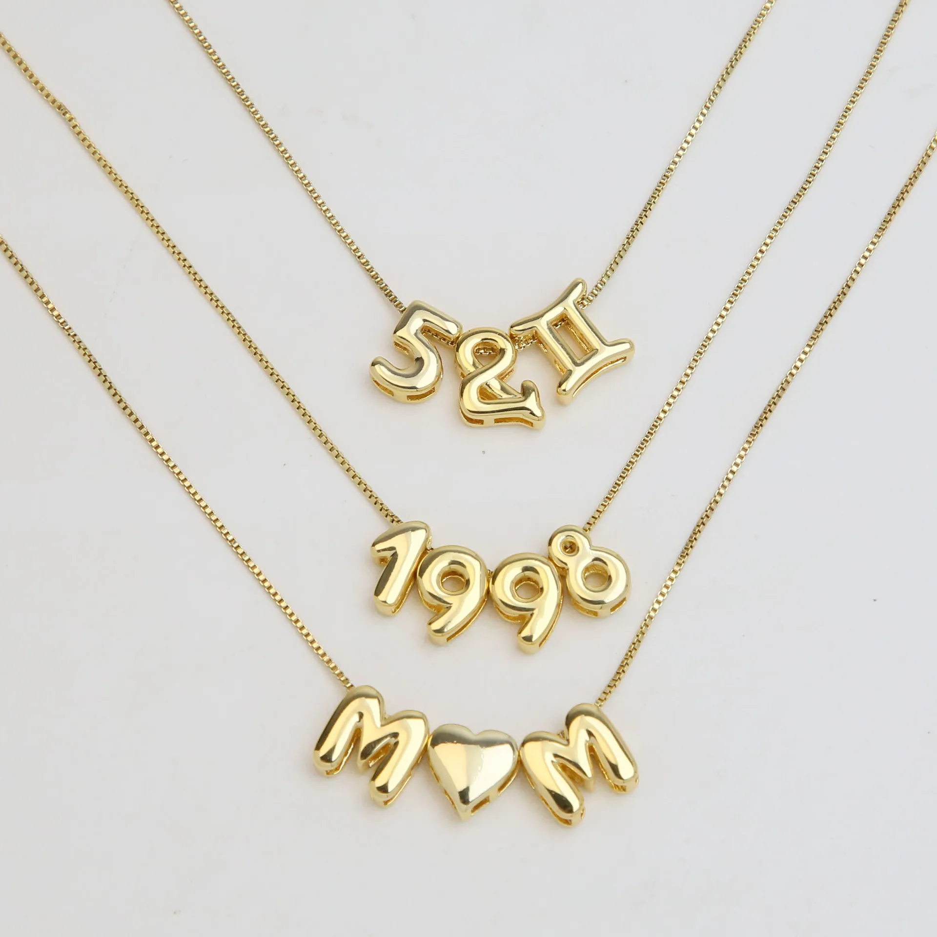 Hot sale DIY Brass gold plated polish 3d bubble initial letter name necklace