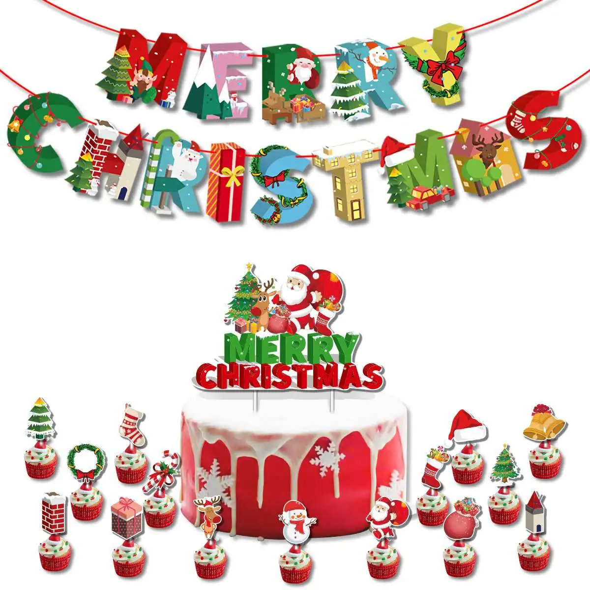 Merry Christmas banner balloons Christmas party decorations theme party supplies