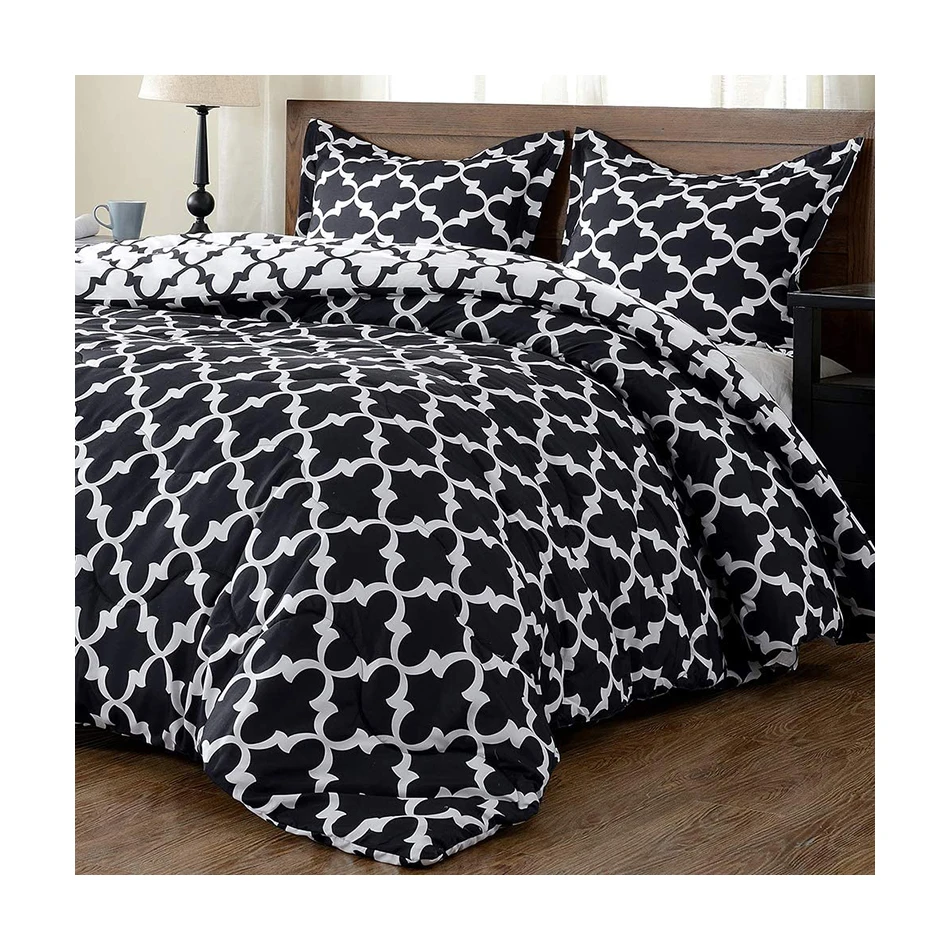 Grey Comforter Queen Set  Cationic Dyeing Queen Comforter with Pillow Shams