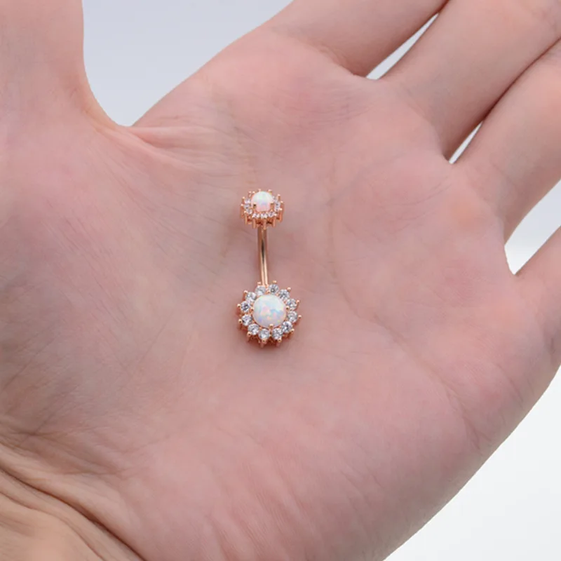 Fashion 316l stainless steel double studded opal navel belly piercing titanium piercing jewelry wholesale