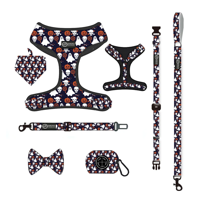 Sublimation blank personalized pet dog collar and leash harness set custom logo summer dog harness designs