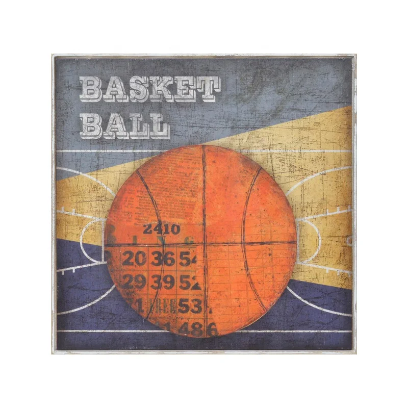 
Football soccer sports print on wooden panel wall art for kid room 
