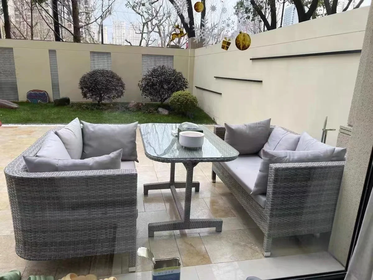 Outdoor Modern Design light luxury Restaurant waterproof rattan Garden Patio Sofa