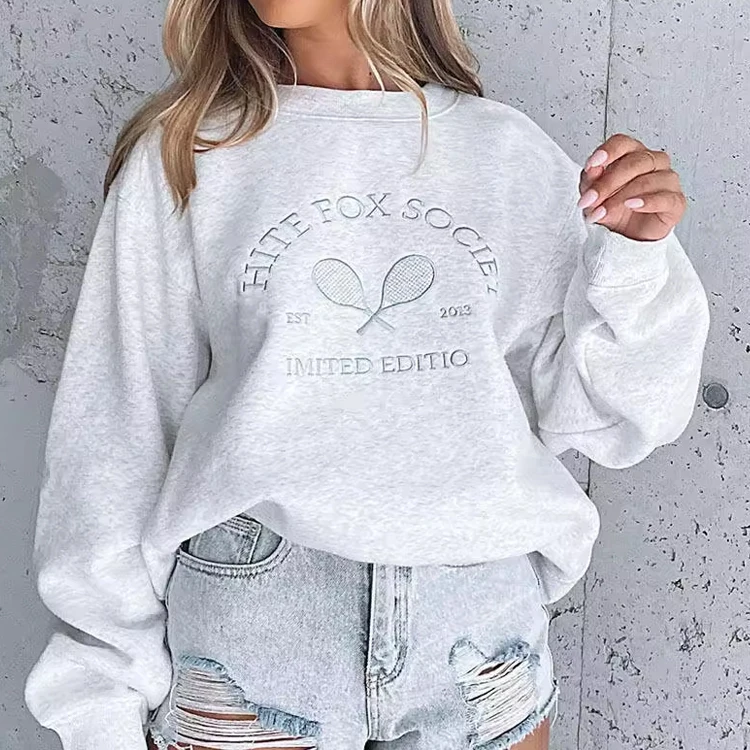 AOXI Oversized French Terry Custom Crewneck Sweatshirt Hoodies Embroidery Heavy Ladies Women White Sweatshirt for Outdoor