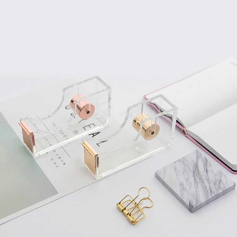 School&Office Clear Rose Gold Modern Design Acrylic Design Office Desktop Tape Dispenser