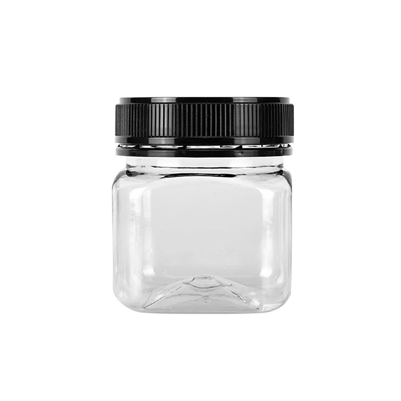 Wholesale Customization Black Wide Mouth 145ml 215ml 180ml Transparent Plastic Food Grade square 360g 720g  Jam Container Honey