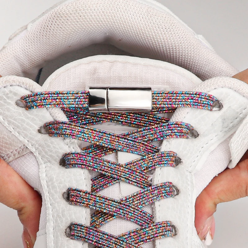 No Tie Shoe Laces For Sneakers Metal Lock Magnetic Shoelaces Elastic Colour Easy installation Lazy Shoes Lace Accessories