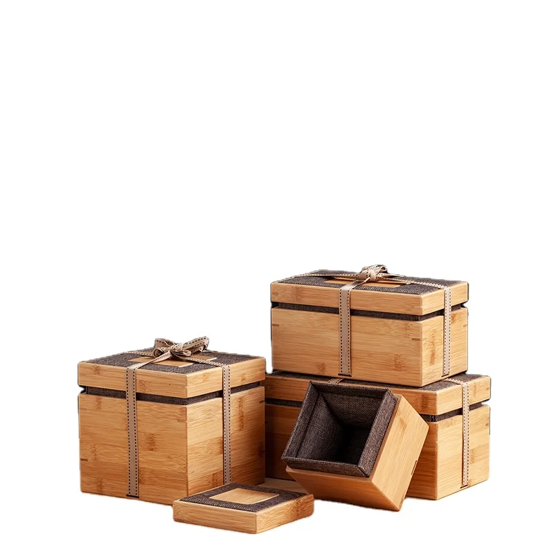 handmade natural color bamboo gift box wooden packaging box for glassware