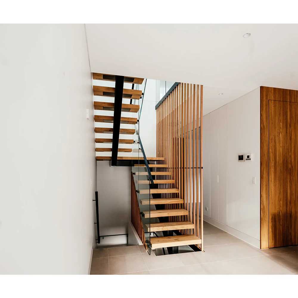 Mono Stringer Beam Steel Stairs House Basement Stone Step Staircases Prefab Led Light Wood Stair