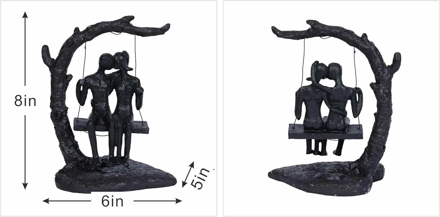 Iron Swing Couple Sculpture 6th Black Love Kiss Statue Home Decor Sweet Cast Iron for Wife Romantic Man Woman Figurines
