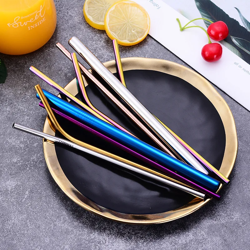 Factory Price Reusable Metal 18/8 Straws Gift Box Custom Printed logo Straw Cleaning Brush