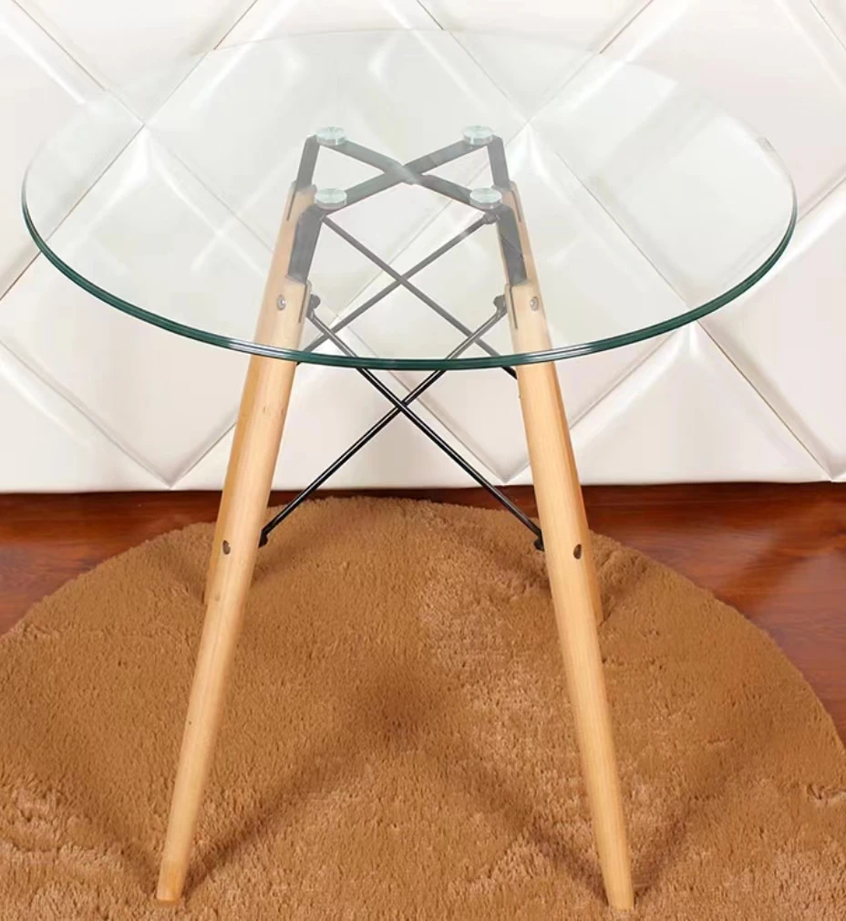 Glass Round Table Toughened Economy Contracted Modern Fashion Wooden Leg Household Dining Table