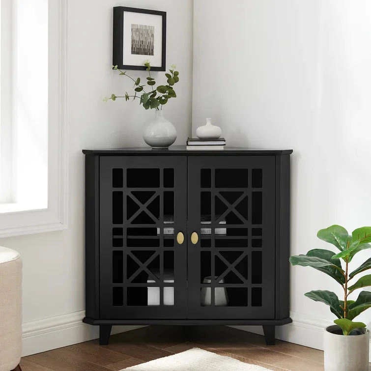 Light Luxury V-shaped Silhouette 2-Door Corner Accent Chest with Large Storage and Adjustable Shelf Inside