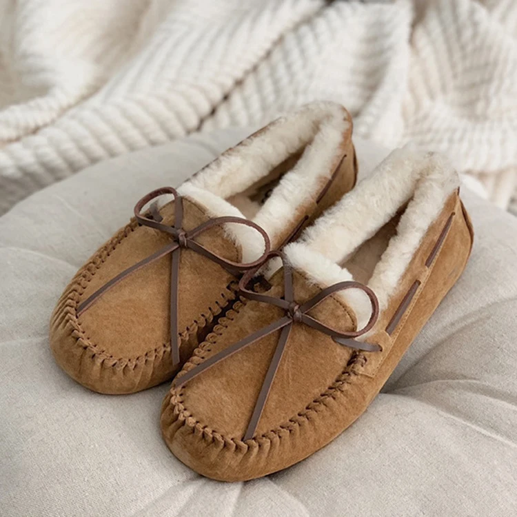 2024 new design women shoes winter faux fur casual shoe flat loafers shoes for women