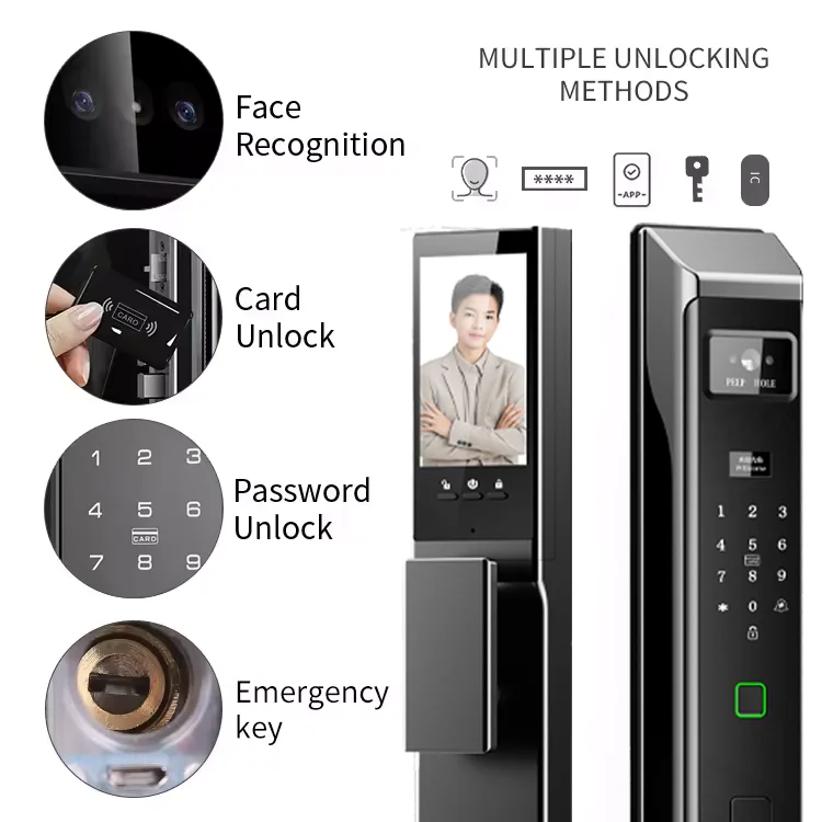 LEZN F8 Tuya OEM biometric smart door lock camera with remote monitoring and intrusion detection, WiFi automatic