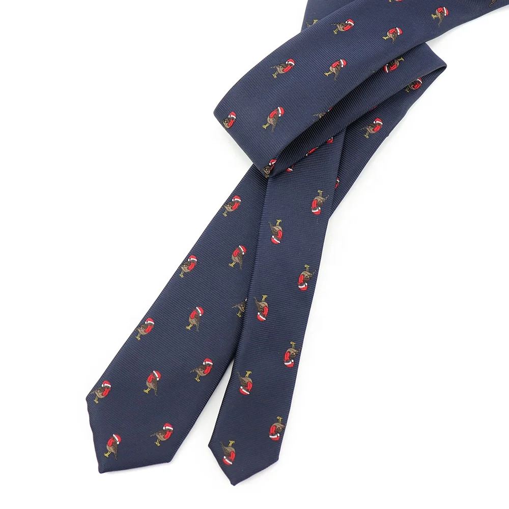 2022 Factory Design Navy Blue Animal Polyester Necktie Male Bird Pattern Woven Custom Logo Tie Slim