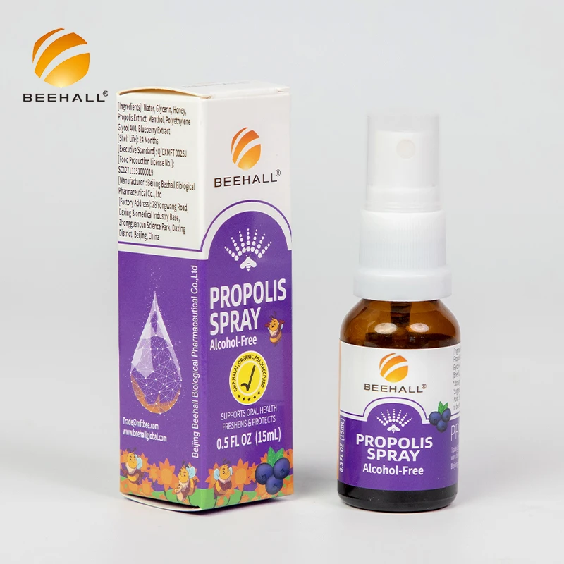 BEEHALL Private Label Non Alcohol Propolis Mouth Spray with Blueberry Flavor
