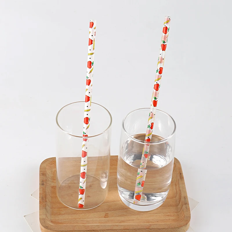 Последняя мода 2022 соломинка для учителя с яблоком и карандашом горячая Распродажа полипропиленовая твердая пластиковая школьников