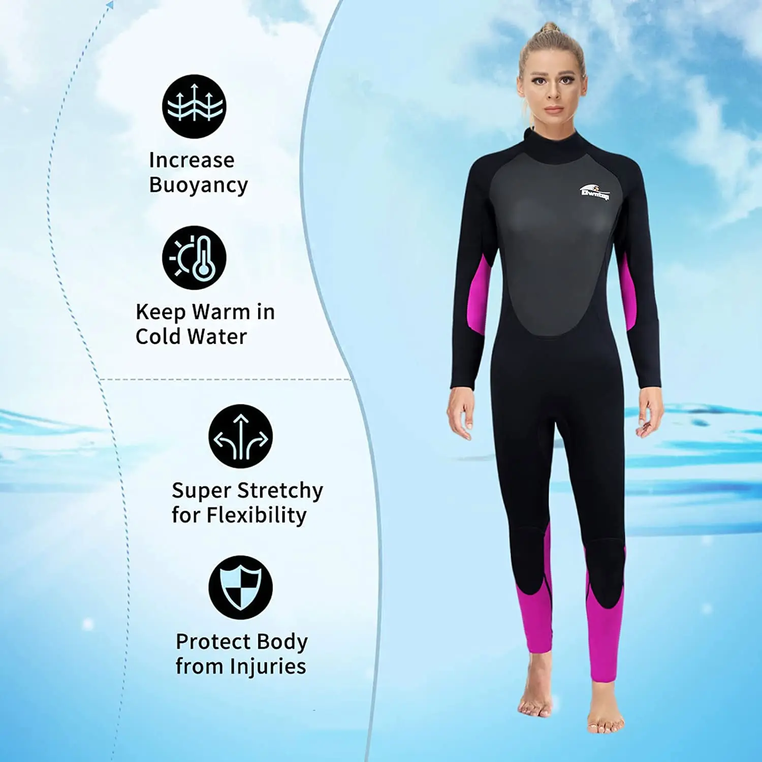 Ladies Wetsuit 3mm Neoprene Diving Wet Suit with Back Zip Long Sleeve for Scuba Diving Snorkeling Surfing Cold Water