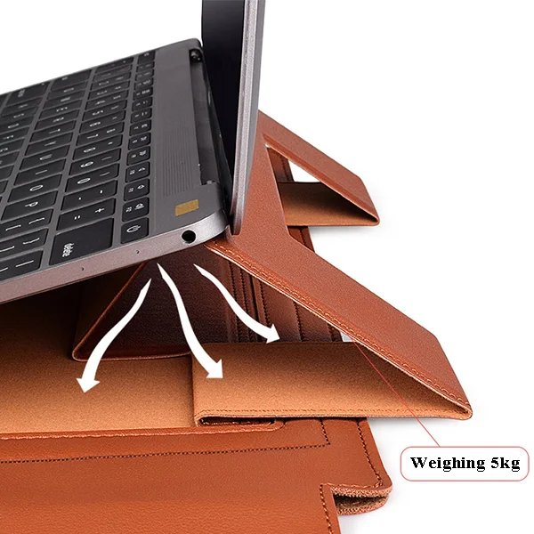 2023 Factory ultra thin foldable notebook stand bag pu leather laptop sleeve case laptop holder bag cover leather bag with stand