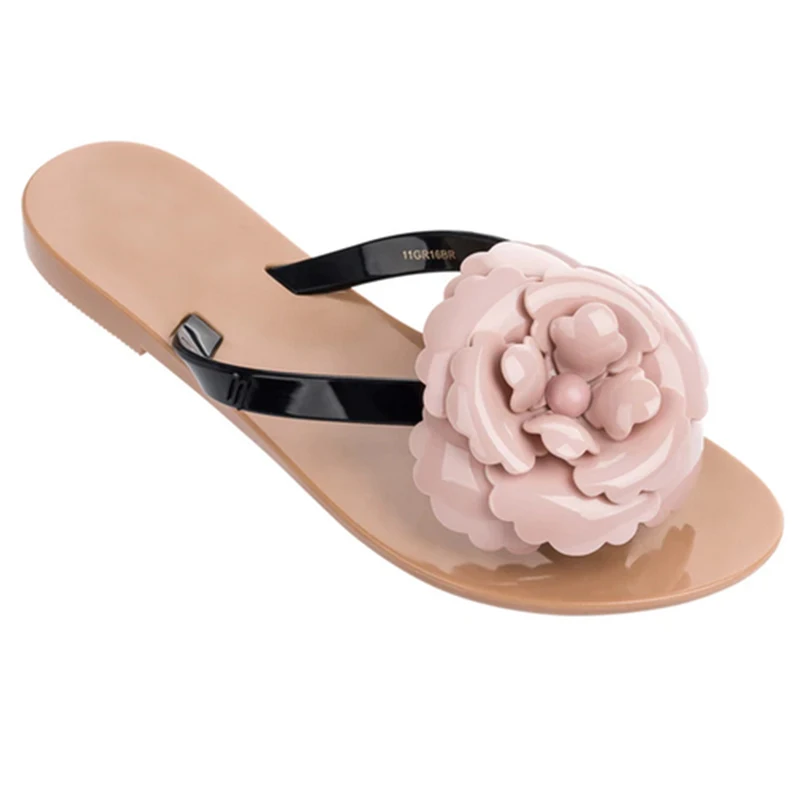 Summer Cute Ladies Mel Harmonic Flower Plastic Flip Flop Shoes Outdoor Casual Beach Cheap Women Jelly Shoes Slipper