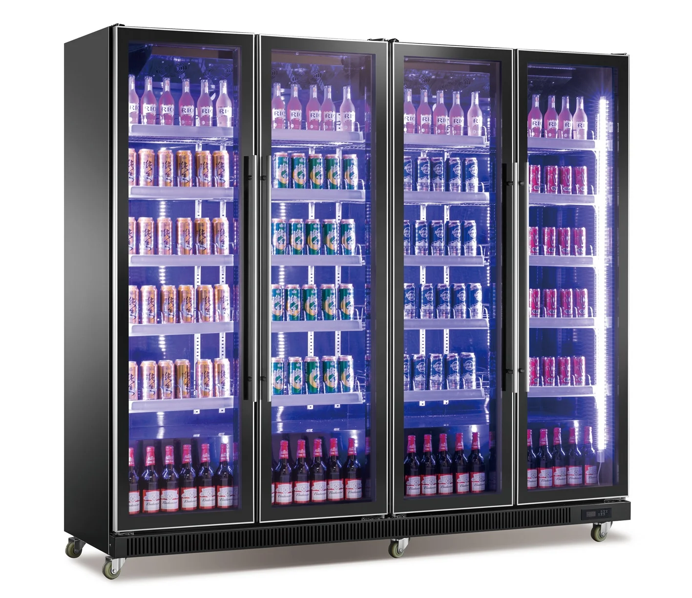 Electric Upright Beer Display Cooler 4 Glass Door Soft Drink Refrigerator for Supermarket and Store Use