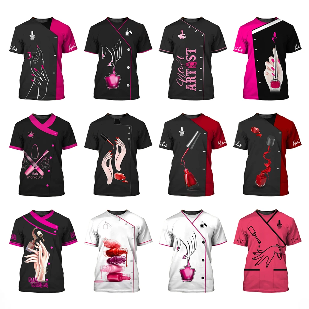 Beauty Nail Polish Salon Shop Professional Beauty Salon Clothes T Shirt Cleaning Nail Gel Polish Nails Shirt Uniform