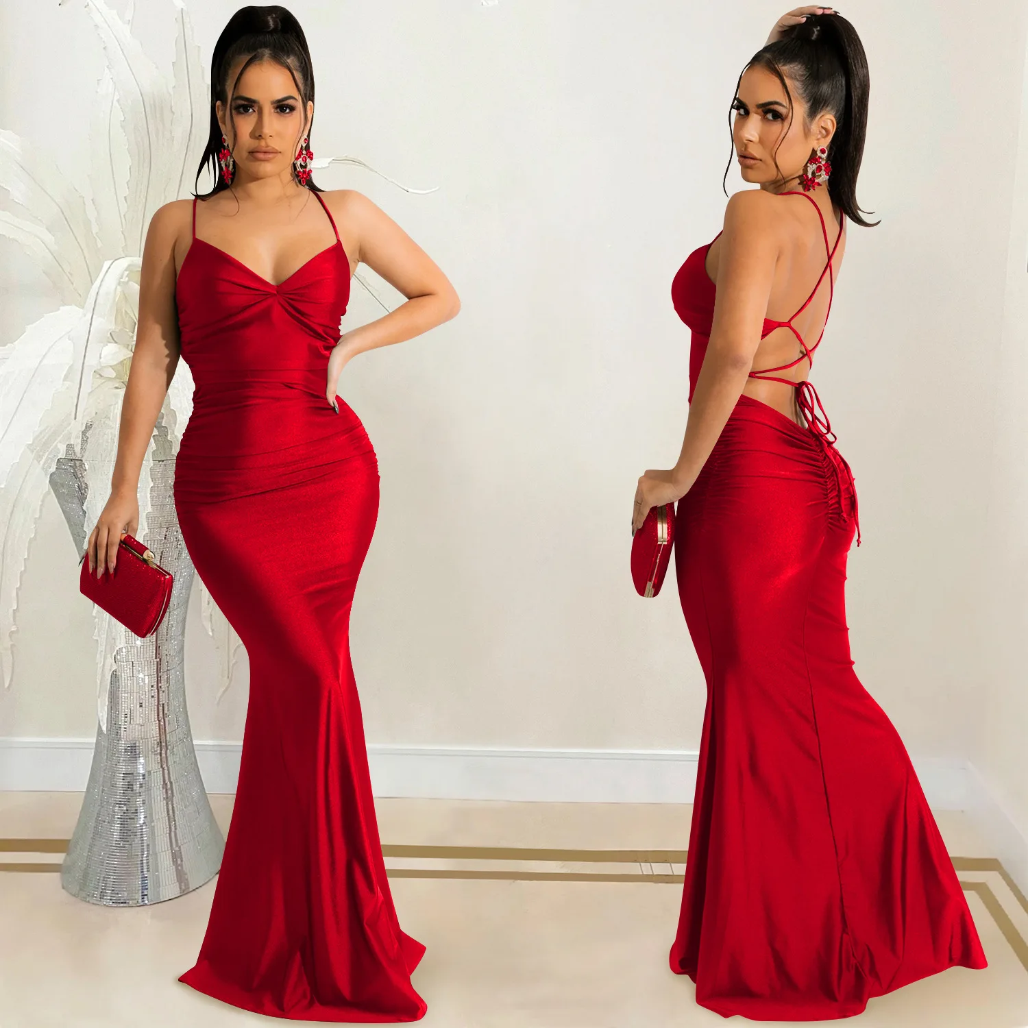 New Arrivals Off Shoulder High Split Women Bodycon Dresses Ruched Sexy Club Dress