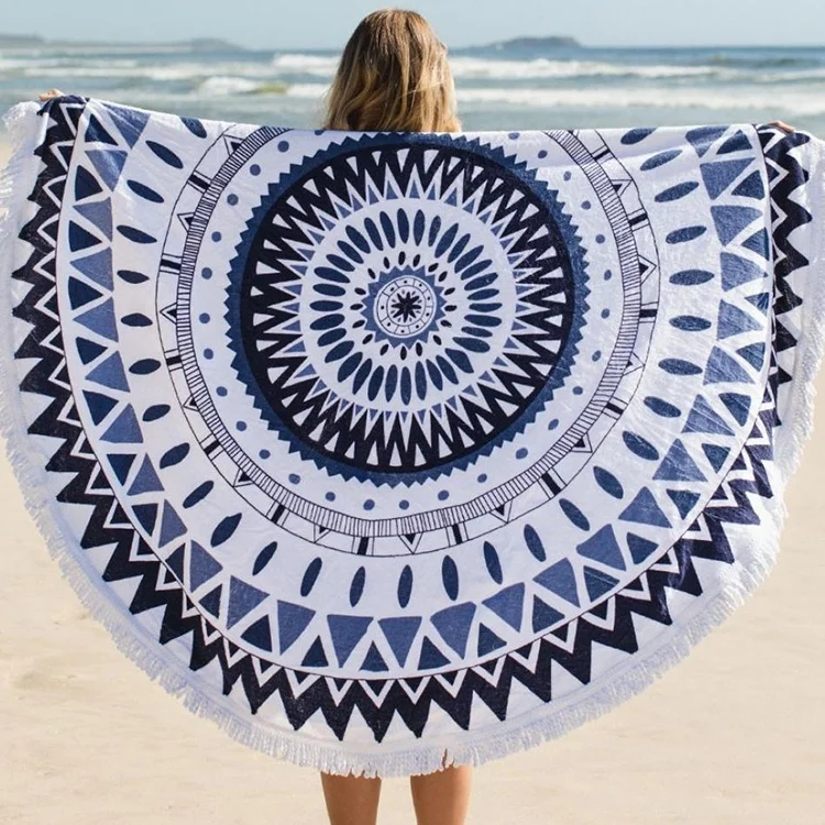 Microfiber Mandala Custom Round Beach Towels Custom Print Adult Free Woven OEM ODM Plain Bath Towel Customized Printing Designs
