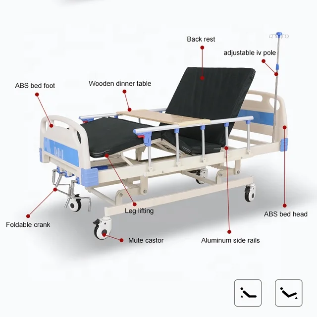 China Manufacturer Economic  Medical Clinic Equipment 3 Crank Manual Hospital Patient Bed