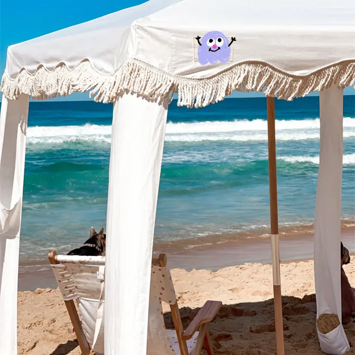 Portable Wooden Pole Cool Beach Umbrella Cabana Tents Outdoor Premium Fringe Canvas Sun Shelter Beach Shade Cabana With Tassels