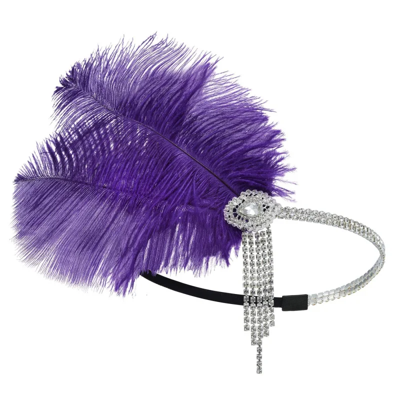 HZO-23041 Retro Flapper Feather Headband Great Gatsby Headpiece Art Hair Accessories Feather and Rhinestone Headband