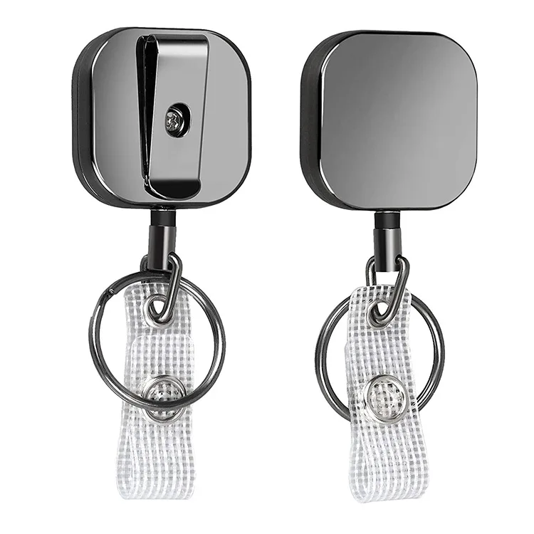 Custom logo Stainless Steel key fob retrackable keychain retractable Badge reel Name ID badge holder with Belt Clip