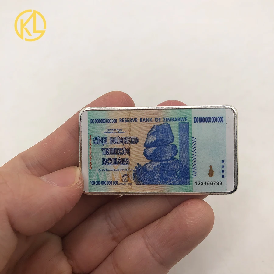 Beautiful 24K Gold plated One Hundred Trillion Metal Blue Bar Zimbabwe Banknote Coins for game playing prop money