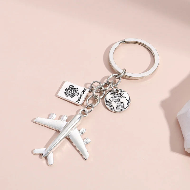 Earth Mini Airplane Metal 3D Key Chain Pendant  souvenir charm Boat Anchor compass Rudder Travel Keyring Car key chain