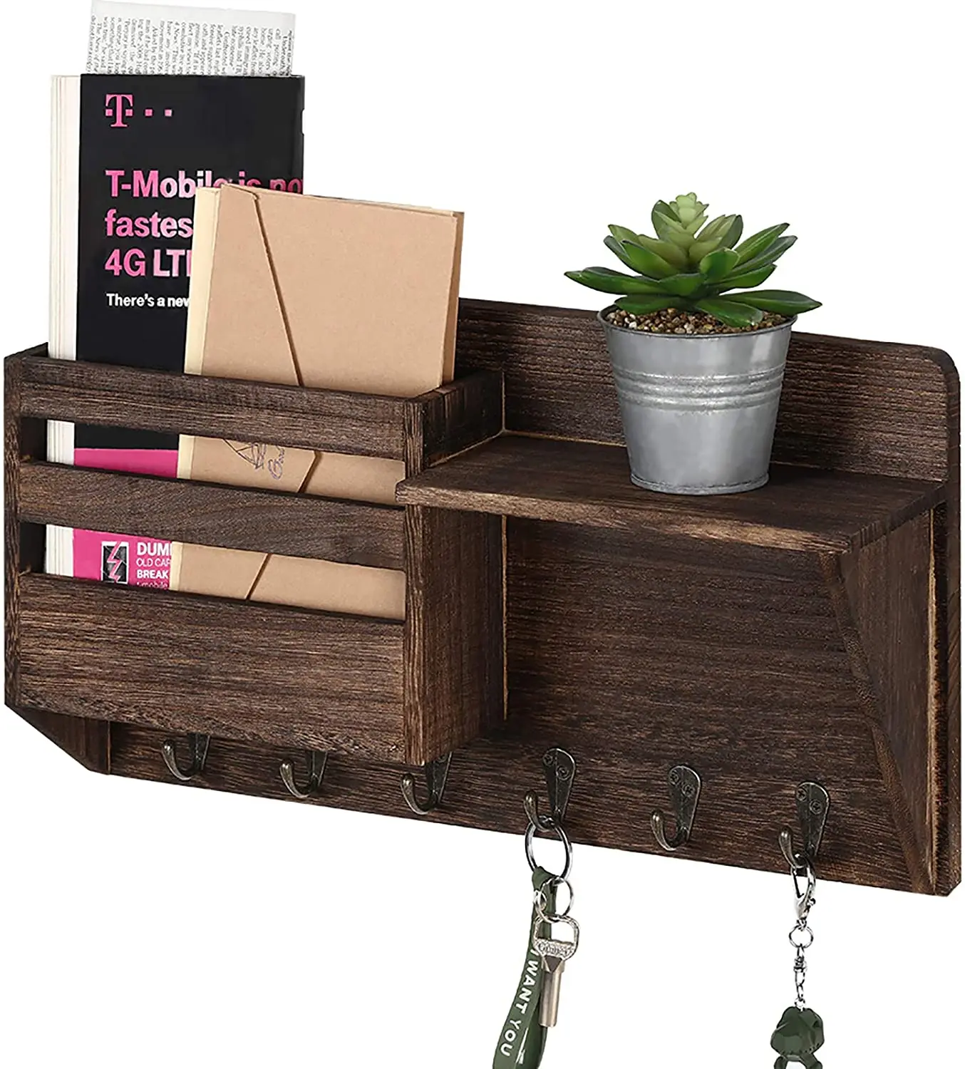 Mail Sorter Wall Mount Mail & Key Holder Organizer with 3 Key Hooks, 1 Compartment, and Shelf (62500073055)
