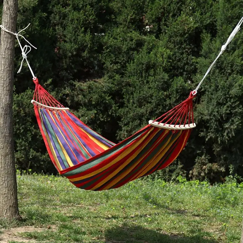 Outdoor Hammock Portable Garden Hammock Sports Home Travel Camping Swing Canvas Stripe Bed Hammock Double Single People