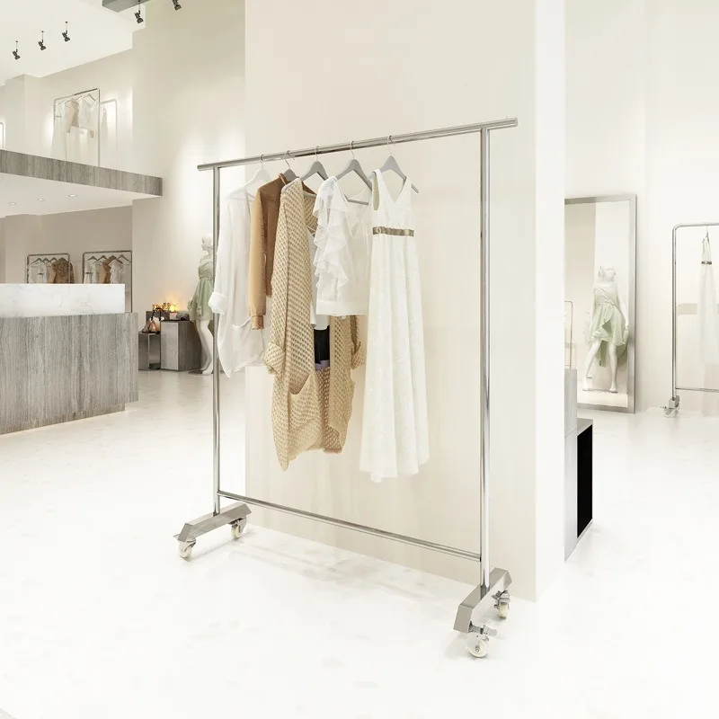 Регулируемая подставка передвижная стойка для одежды с колесами витрина магазина из нержавеющей стали