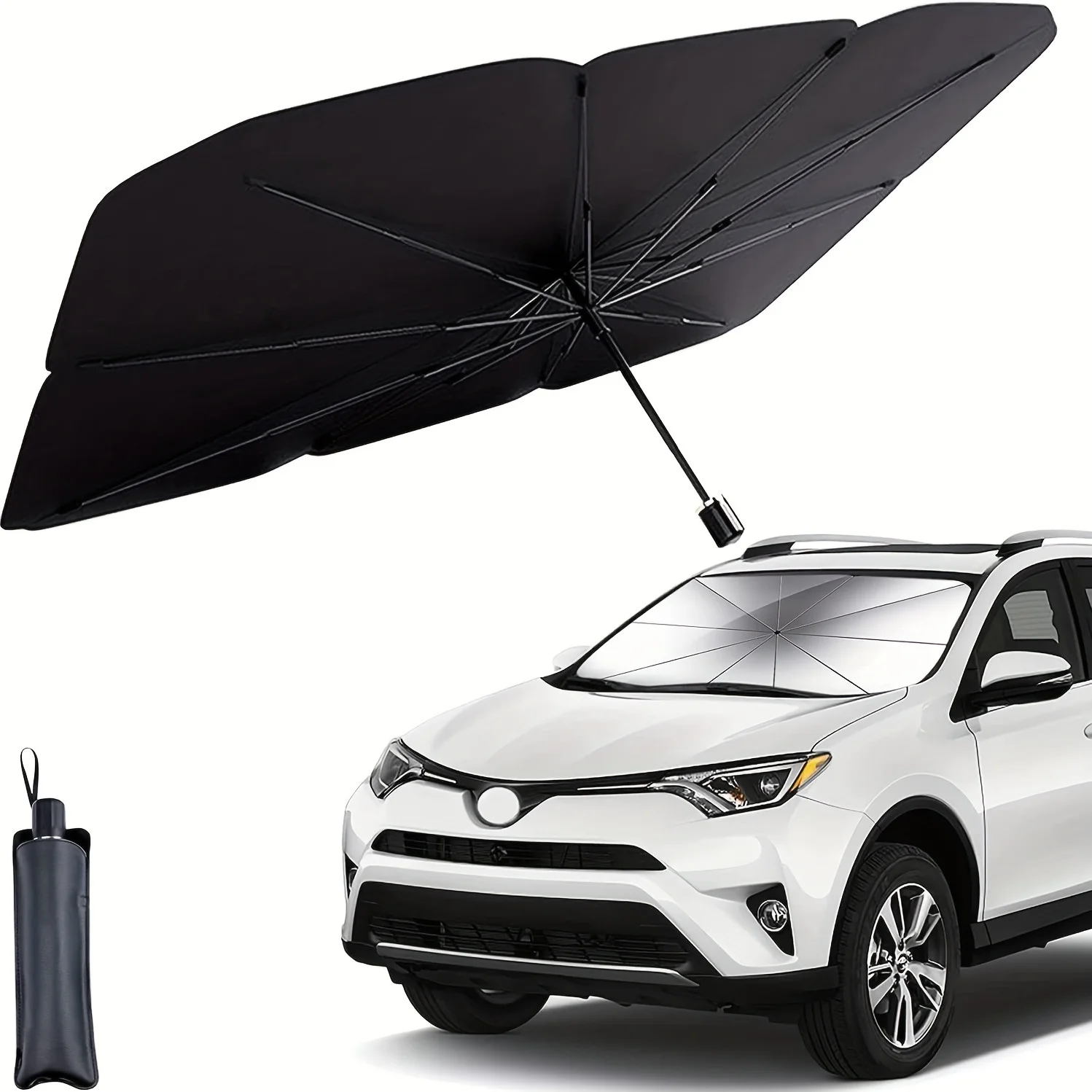 Foldable Car Windshield Sunshade Uv Protection Heat Insulation Retractable Front Window Umbrella for Summer 140x79cm