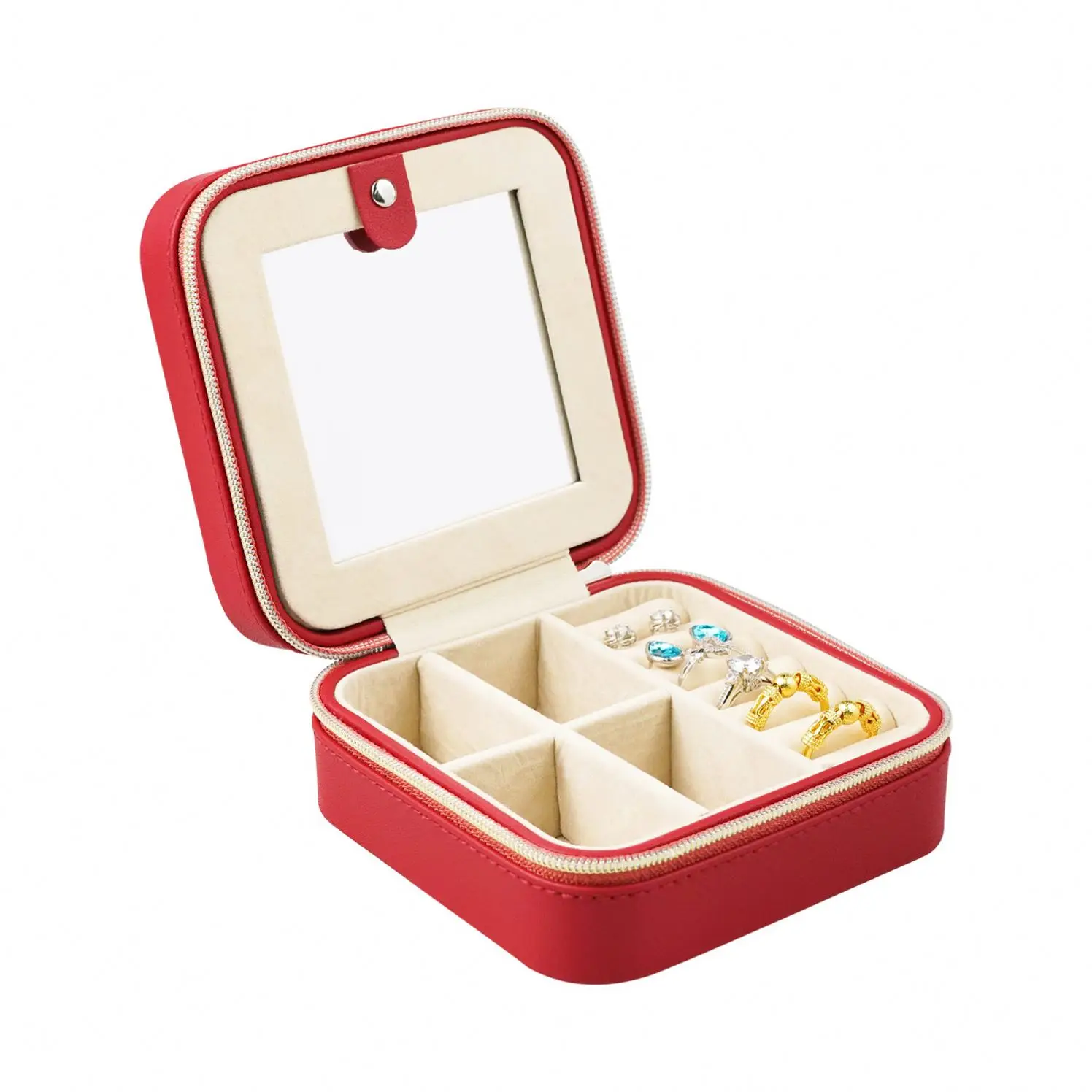 Watch Pu Leather Travel Ring Storage Mirror Custom logo Printed Gift Jewelry Box with Luxury Jewelry Packaging Velvet Box