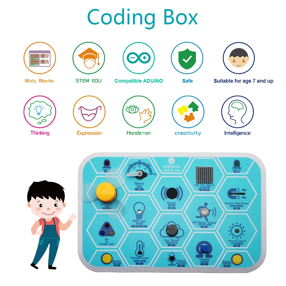  Kidsbits Maker многоцелевой кодирующий бокс V1.0 стартовый комплект для обучения Arduino STEM 7 + Keyestudio основные стартер DIY проект со скетчем uno