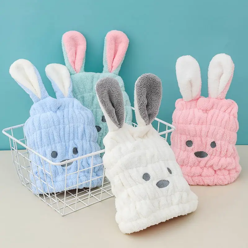 kids cute rabbit design elastic Hair towel microfiber quick dry wrap turban bath shower head towel