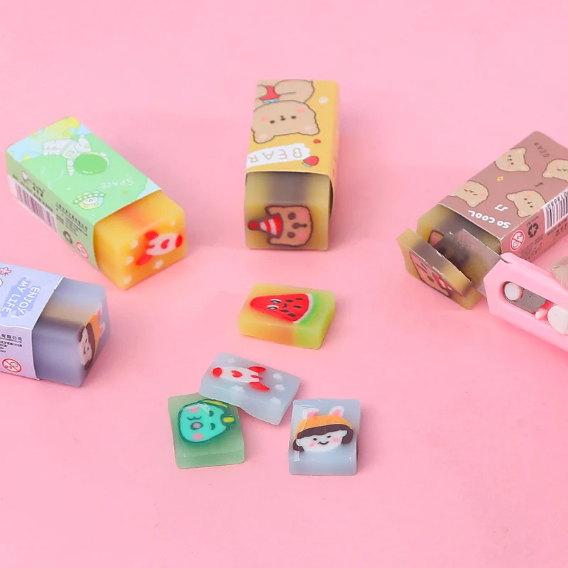 Cute Mini Rubber Bulk Rabbit Puzzle Favors Cartoon Fruit Shaped Erasers Gift Sets